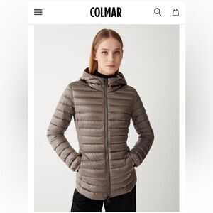 Colmar fitted iridescent down warm jacket with hood natural feather pudding EU44